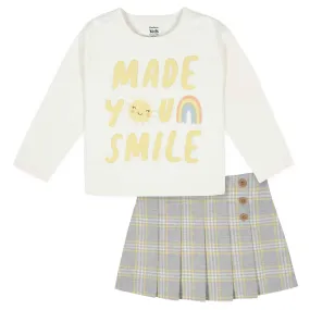 2-Piece Infant & Toddler Girls Mustard Plaid Tee & Skirt Set