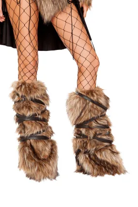 4894 - Pair of Faux Fur Leg Warmers with Strap Detail