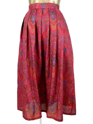 80s High Waisted Paisley Patterned Pleated Midi Skirt