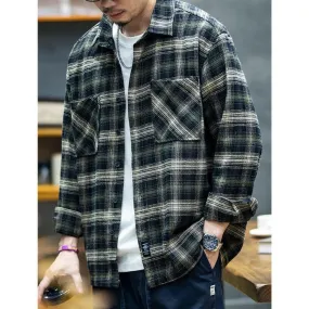 American Retro Long-sleeved Plaid Shirt P0449