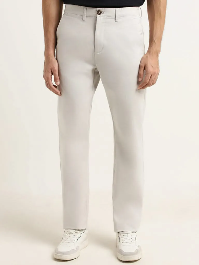 Ascot Off-White Plain Cotton Blend Relaxed Fit Chinos