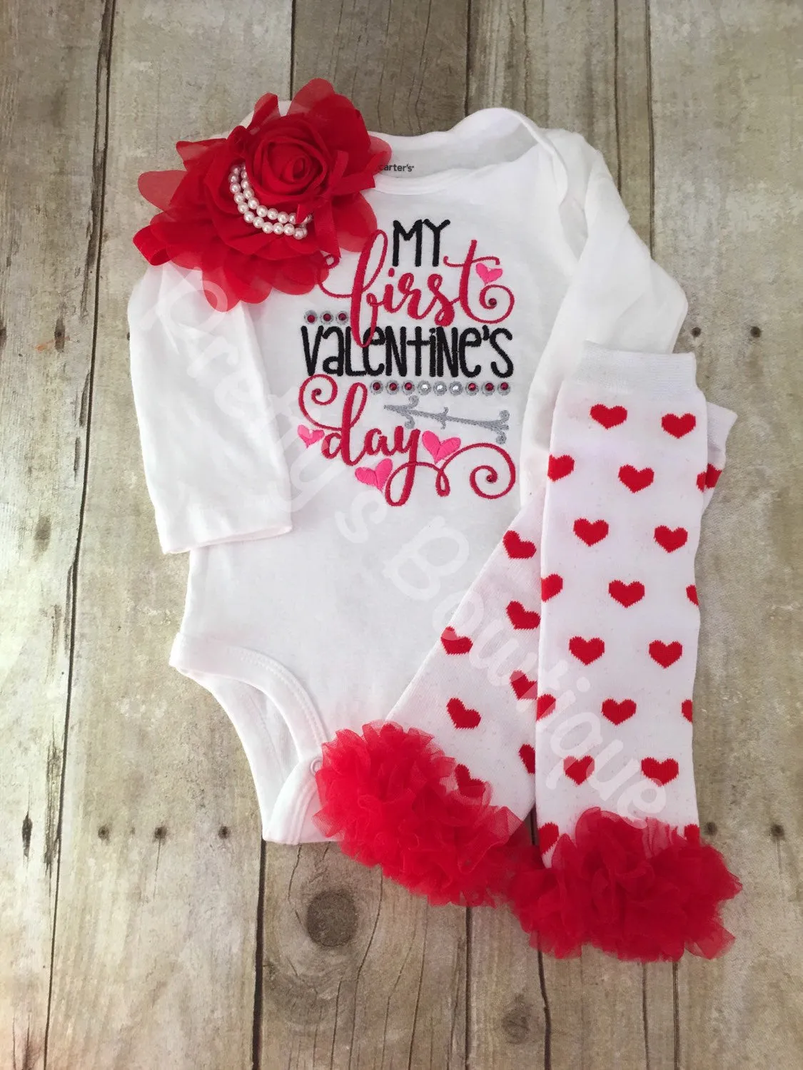 Baby Girls My 1st Valentines Day Shirt Legwarmers and headband -- Valentine's Shirt, headband, and legwarmers outfit