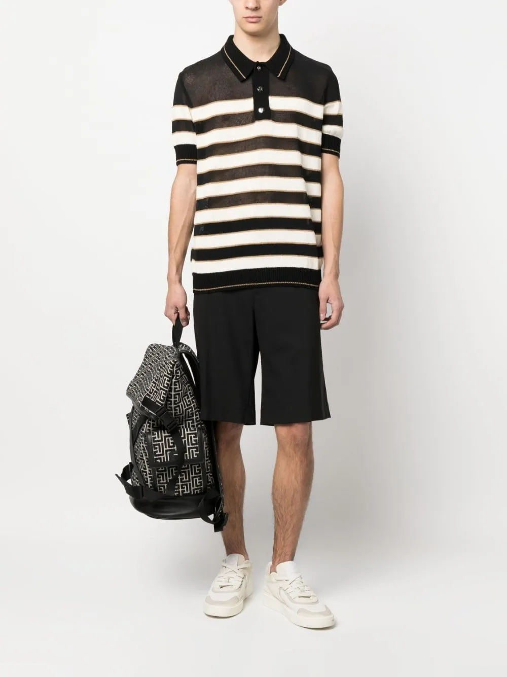 BALMAIN Mini Stripe Knit Polo Shirt