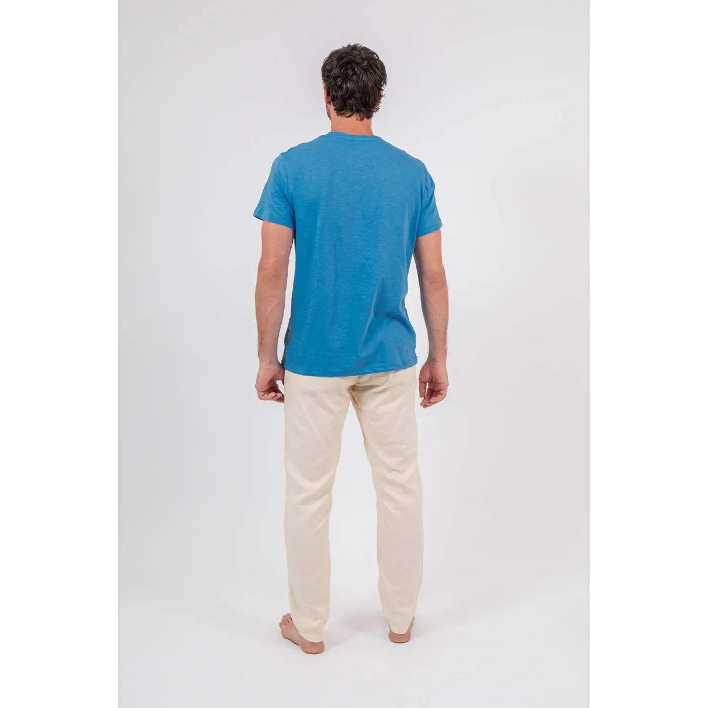 Beige Linen Men Drawstring Pants