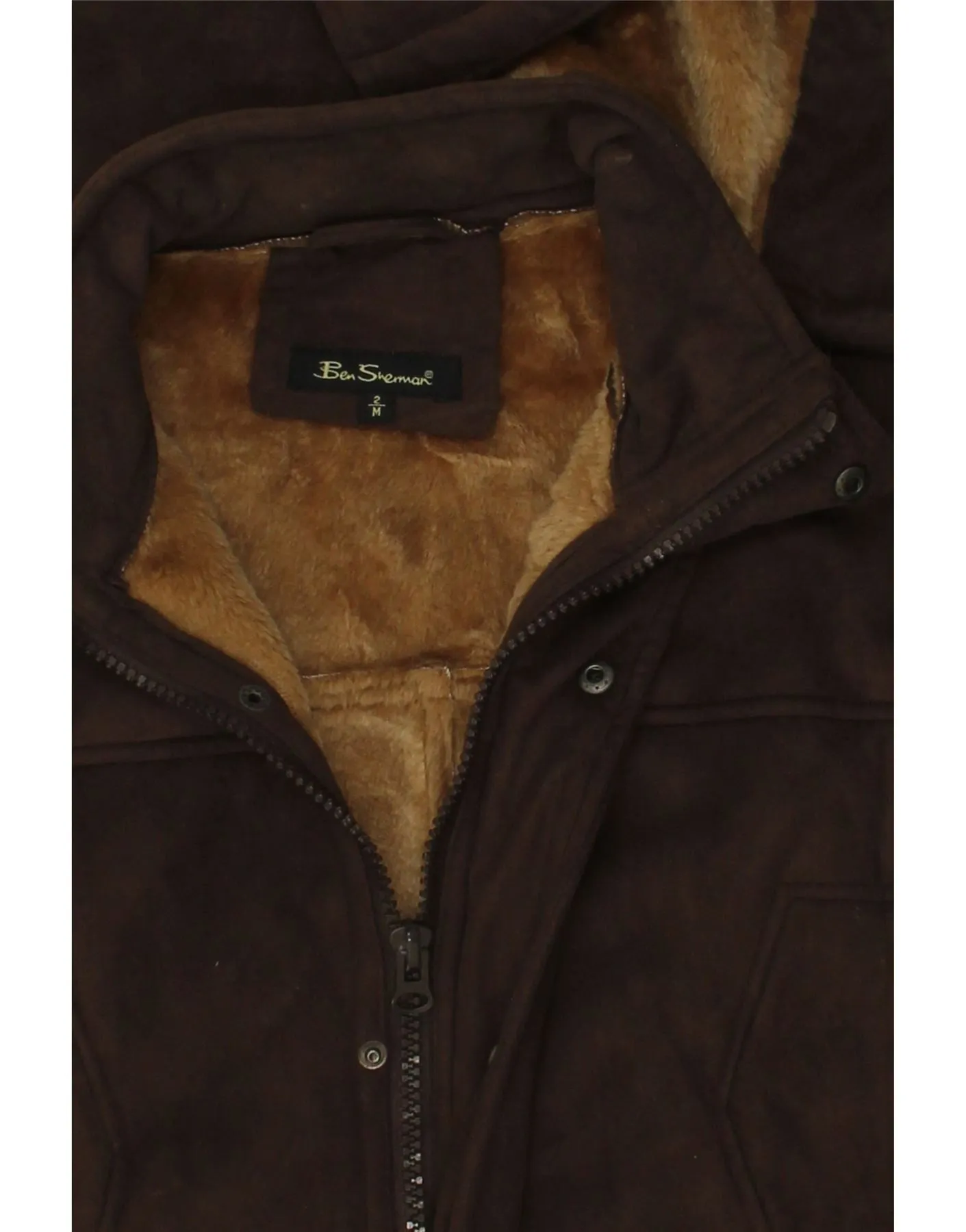 BEN SHERMAN Mens Sherpa Hooded Overcoat UK 38 Medium Brown Polyester