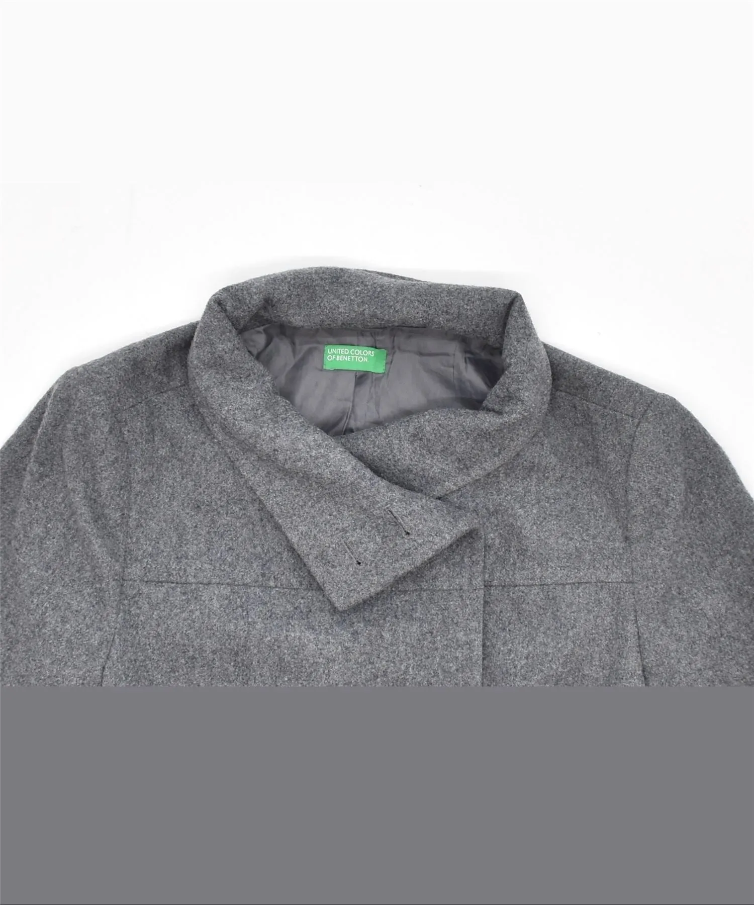 BENETTON Womens Double Breasted Overcoat UK 12 Medium Grey New Wool