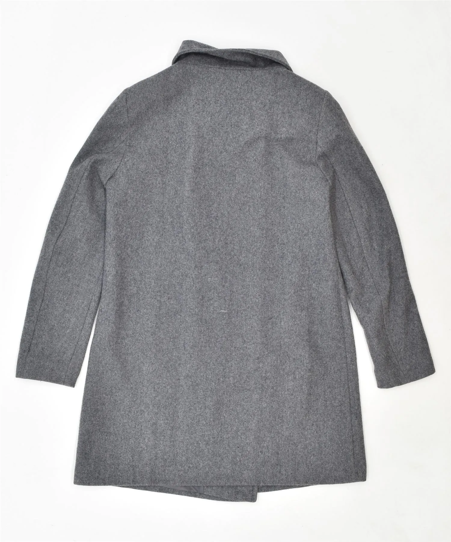 BENETTON Womens Double Breasted Overcoat UK 12 Medium Grey New Wool