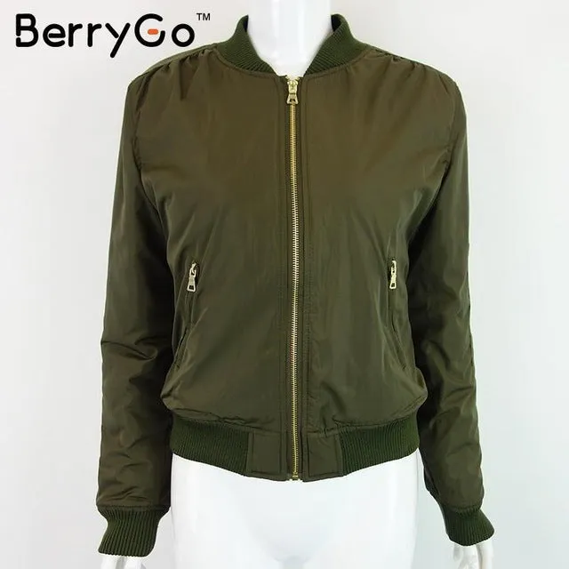 BerryGo Winter parkas Army Green bomber jacket Women coat cool basic down jacket Padded zipper chaquetas biker outwear