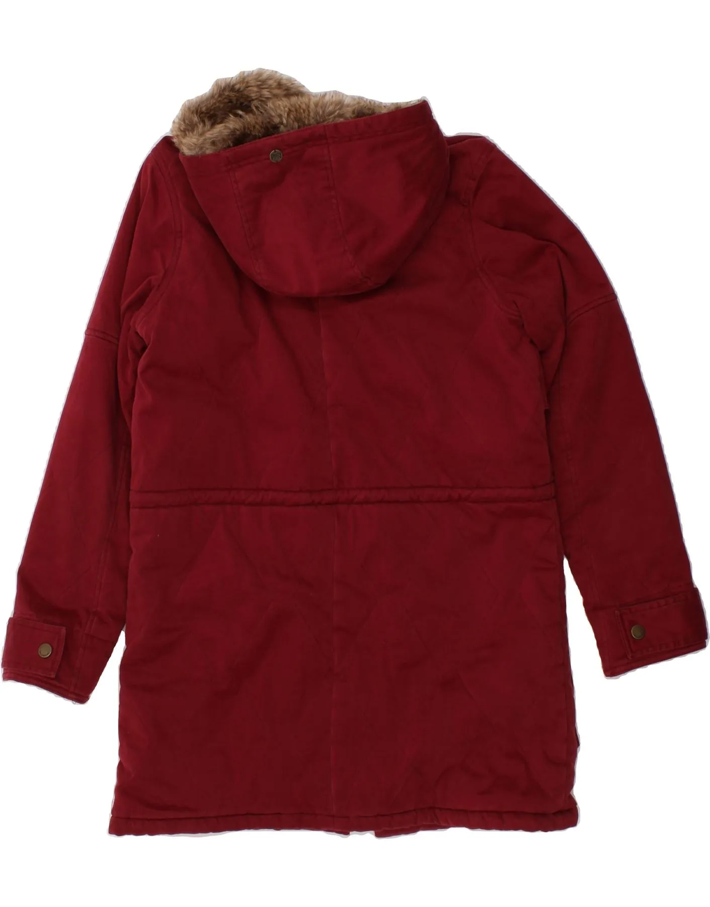 BILLABONG Womens Hooded Overcoat UK 14 Medium Red Cotton