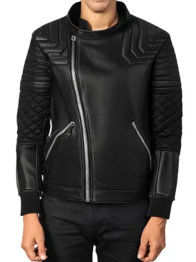 Black Bomber Quilted Leather Jacket