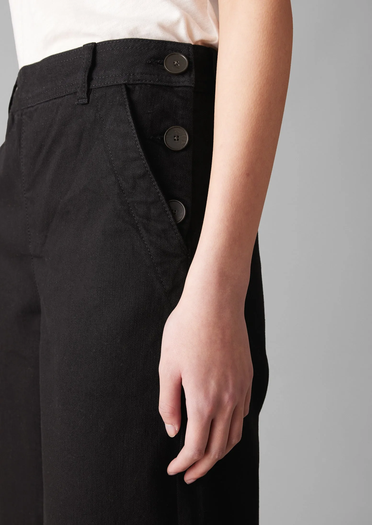 Black Denim Side Button Pants | Black