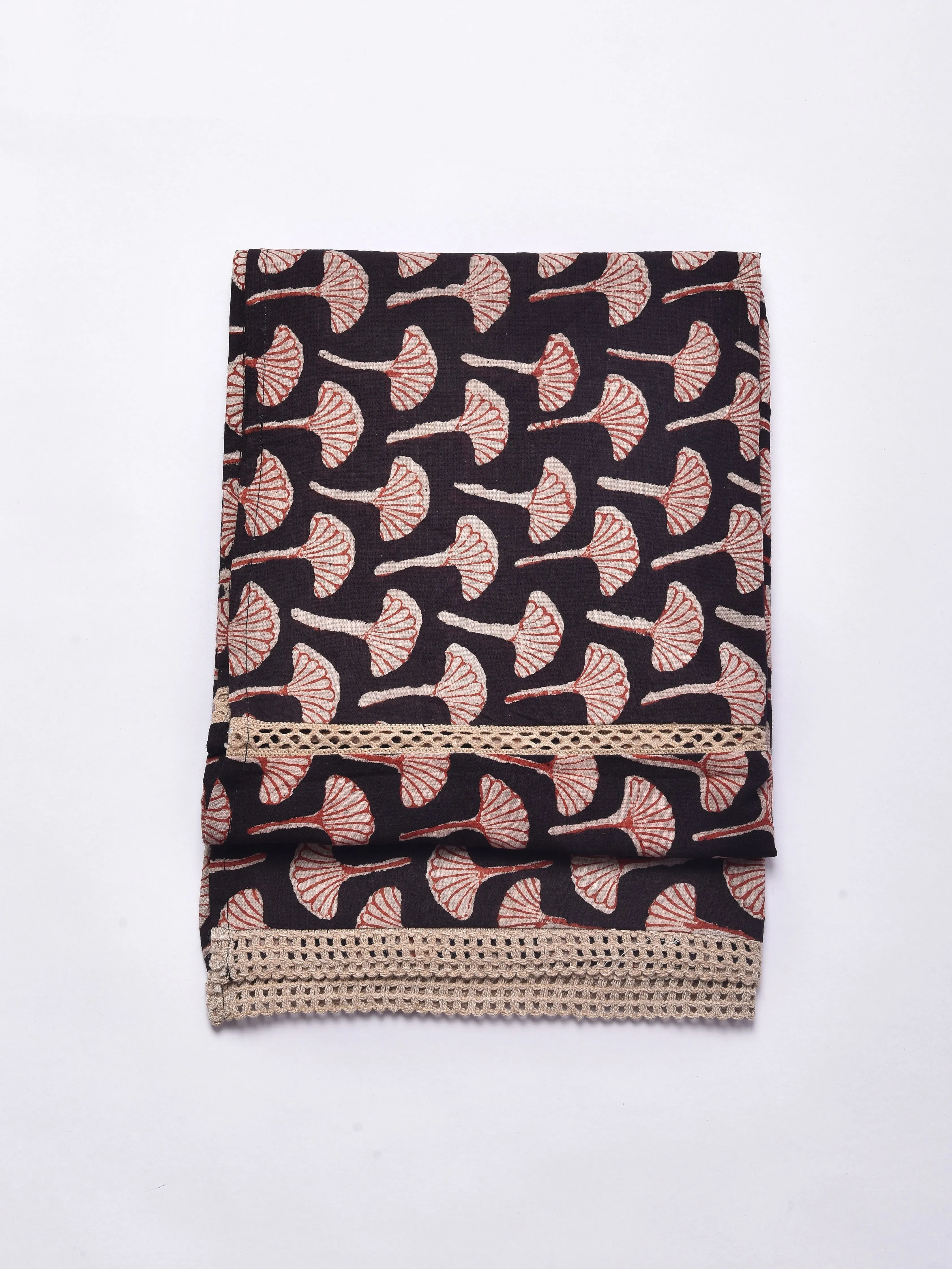 Black Floral Bagru Print Cotton Stole