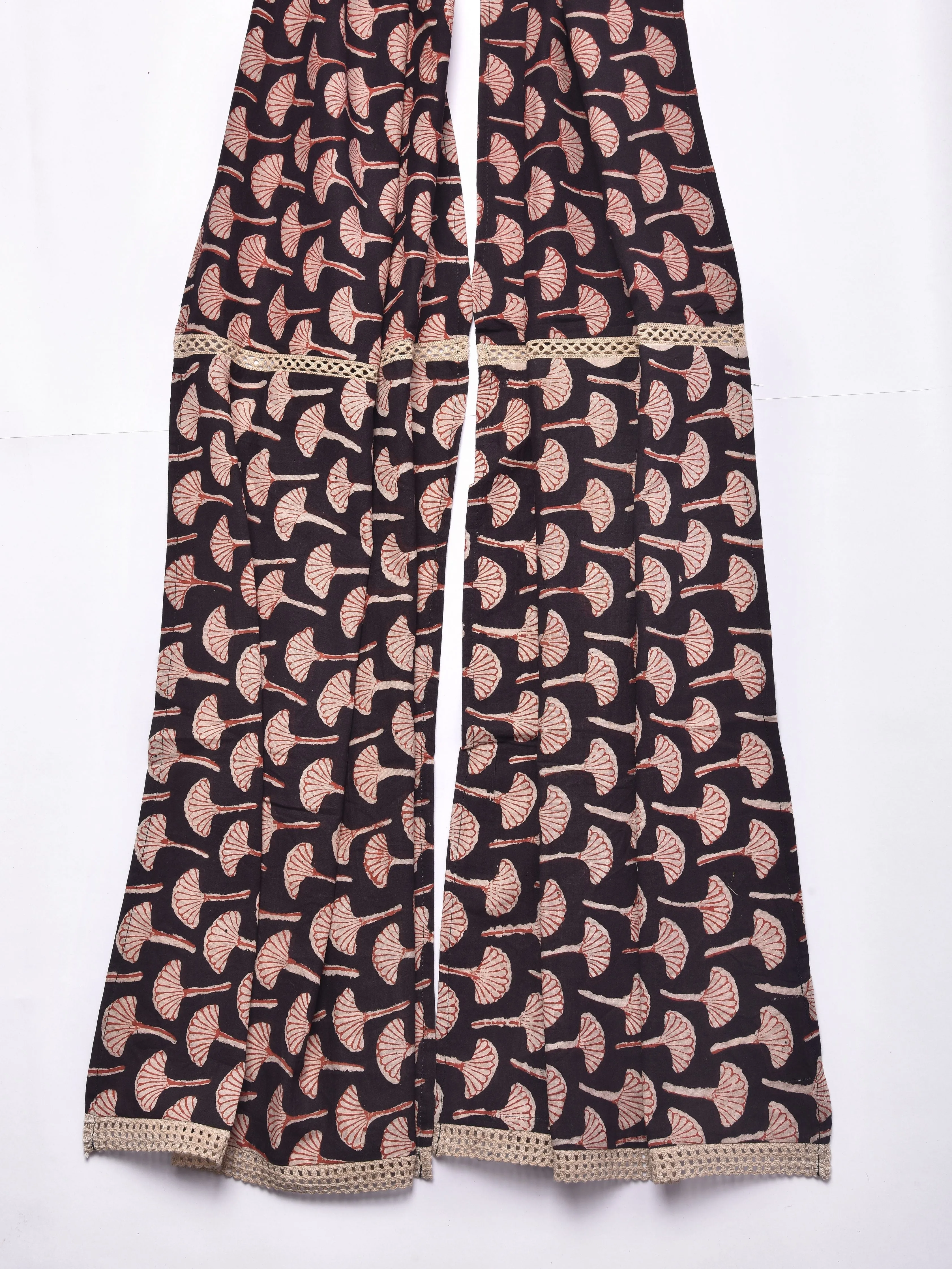 Black Floral Bagru Print Cotton Stole