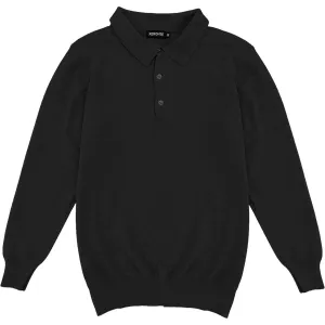 Black Mens Knit Long Sleeve Sweater Polo Shirt