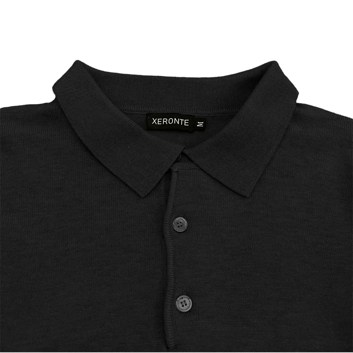 Black Mens Knit Long Sleeve Sweater Polo Shirt