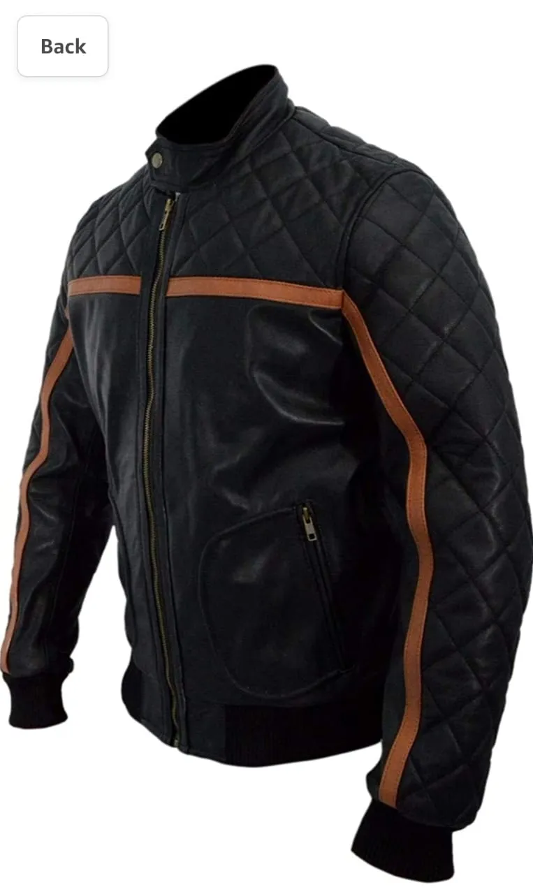 Black Quilted Leather Jacket For Men | Motorcycle Leather Jacket