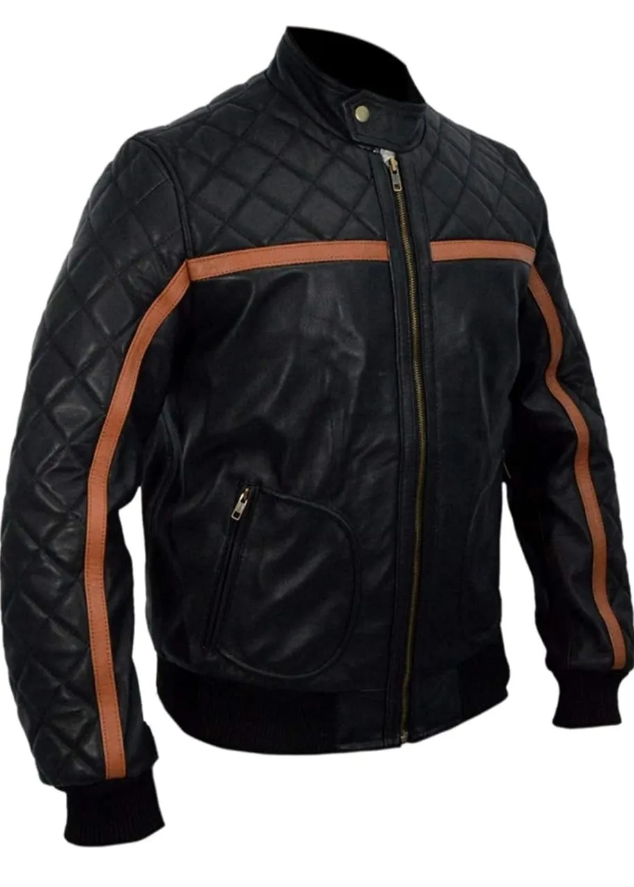 Black Quilted Leather Jacket For Men | Motorcycle Leather Jacket