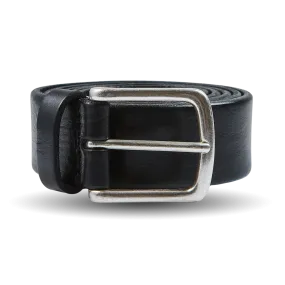 Black Saddle Leather Silver Buckle 30mm Belt