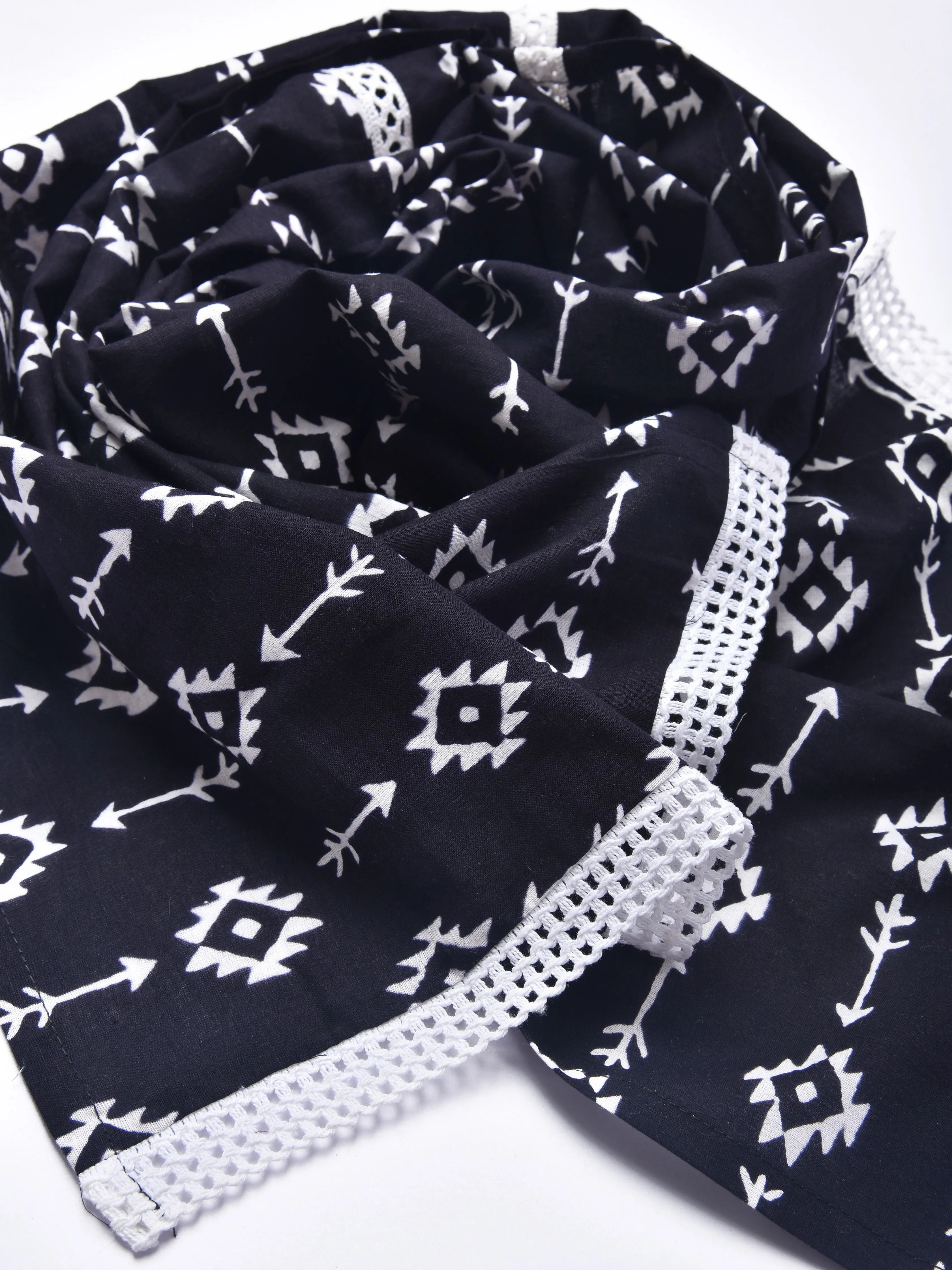 Black White Geometric Print Cotton Stole