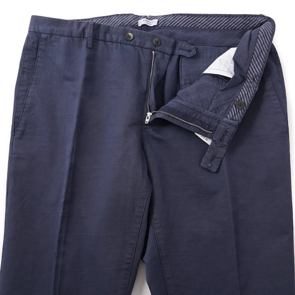 Boglioli Cotton-Linen Pants in Navy Blue