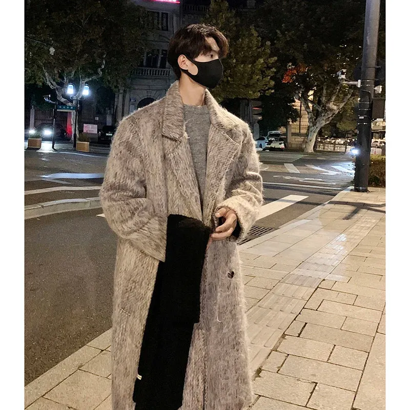 Bonsir Korean Style Medium-length Men's Trench Autumn Winter High Quality Loose Casual Woolen Coat Trendy Overcoat Khaki/Dark Gray