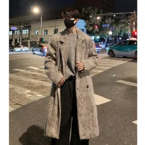 Bonsir Korean Style Medium-length Men's Trench Autumn Winter High Quality Loose Casual Woolen Coat Trendy Overcoat Khaki/Dark Gray