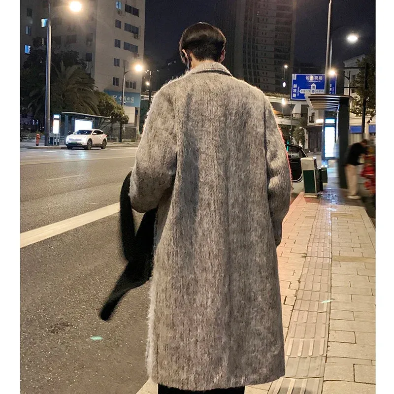 Bonsir Korean Style Medium-length Men's Trench Autumn Winter High Quality Loose Casual Woolen Coat Trendy Overcoat Khaki/Dark Gray