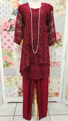 Burgundy 3-Piece Pants Set LR0604