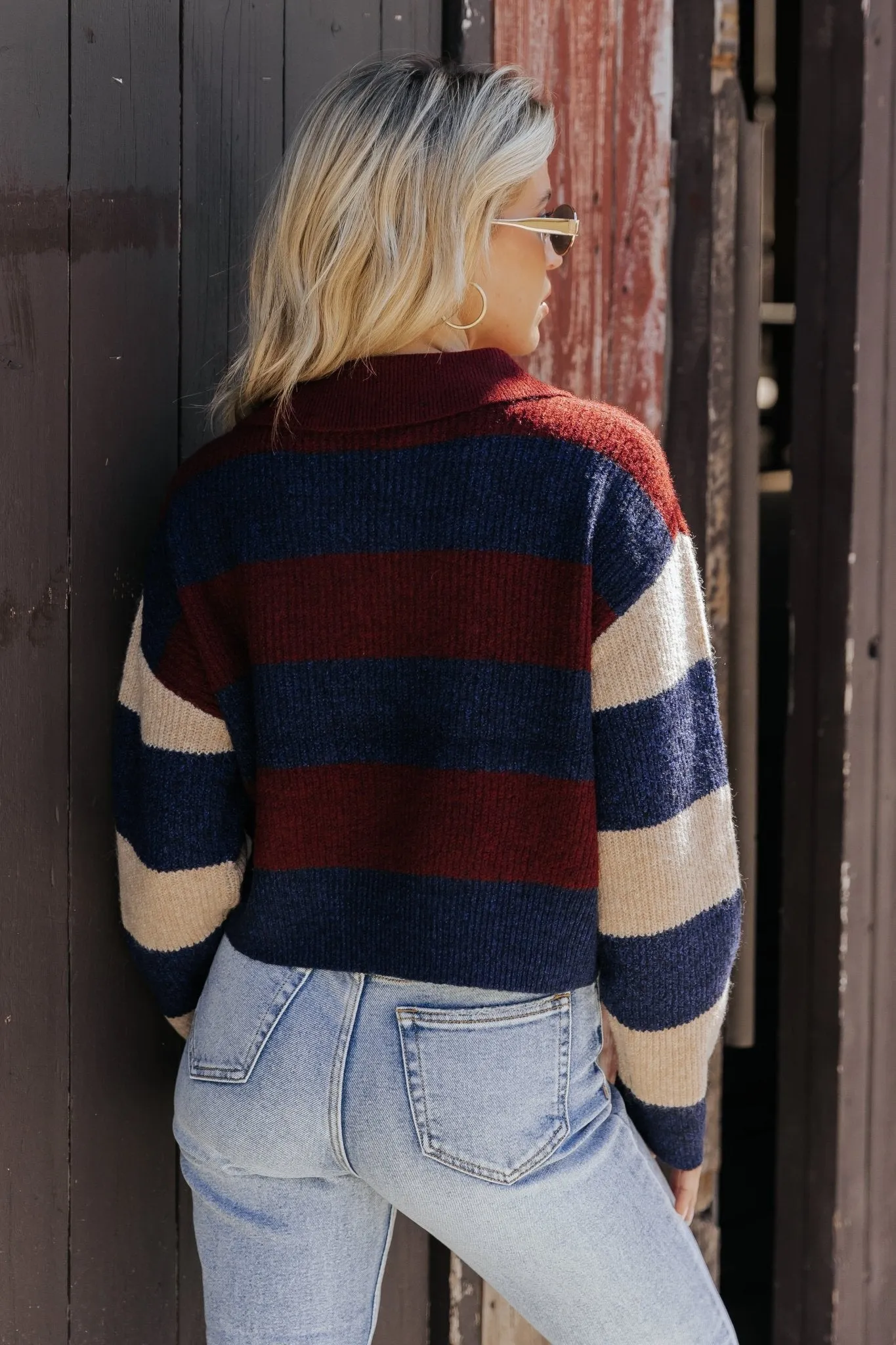 Burgundy Multi Striped Pullover Sweater - DOORBUSTER