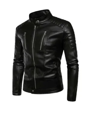 Cafe Racer Black Biker Leather Jacket