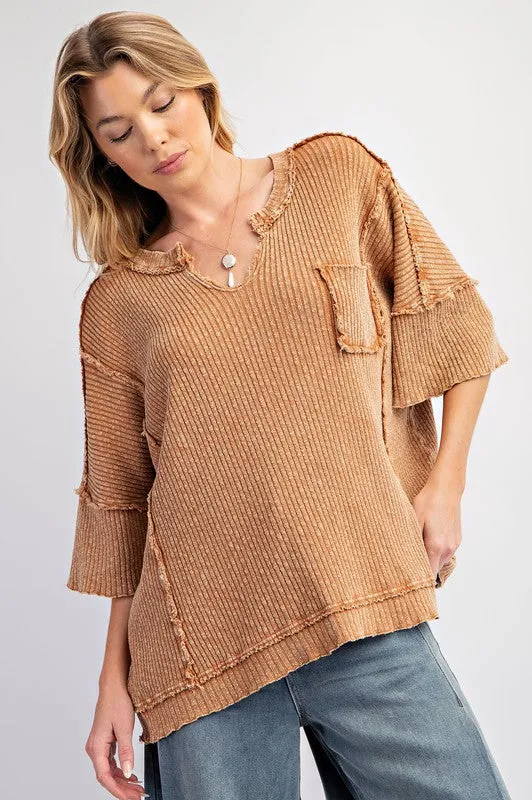 Carrender Short Sleeve Mineral Washed Thermal Knit Top *FINAL SALE*