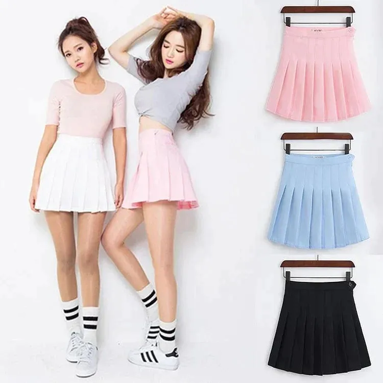 Casual Pleated High Waist Button Mini Skirt