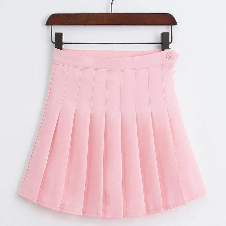 Casual Pleated High Waist Button Mini Skirt