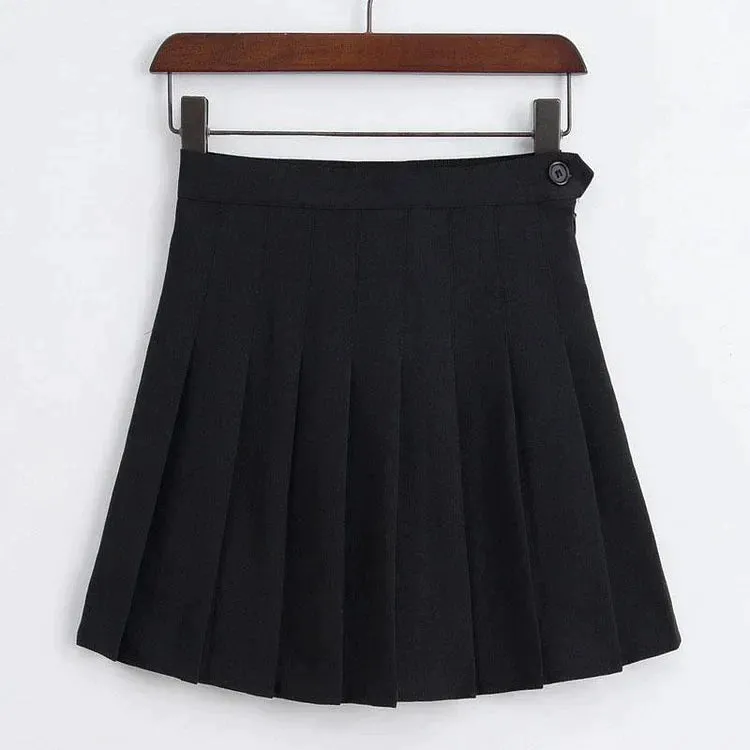 Casual Pleated High Waist Button Mini Skirt