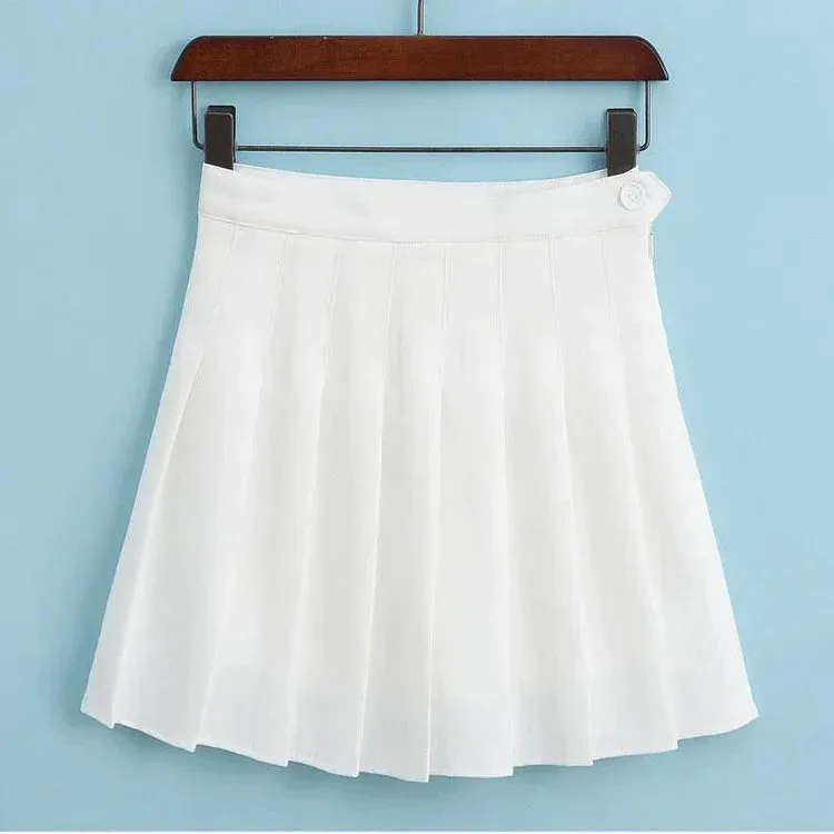 Casual Pleated High Waist Button Mini Skirt