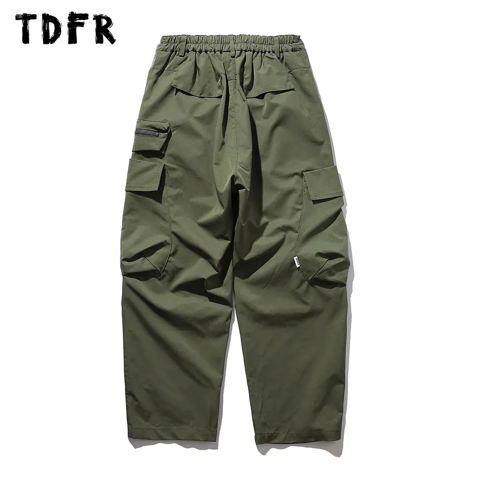 Casual Retro Safari Style Pleated Cargo Pants with Drawstring Waist