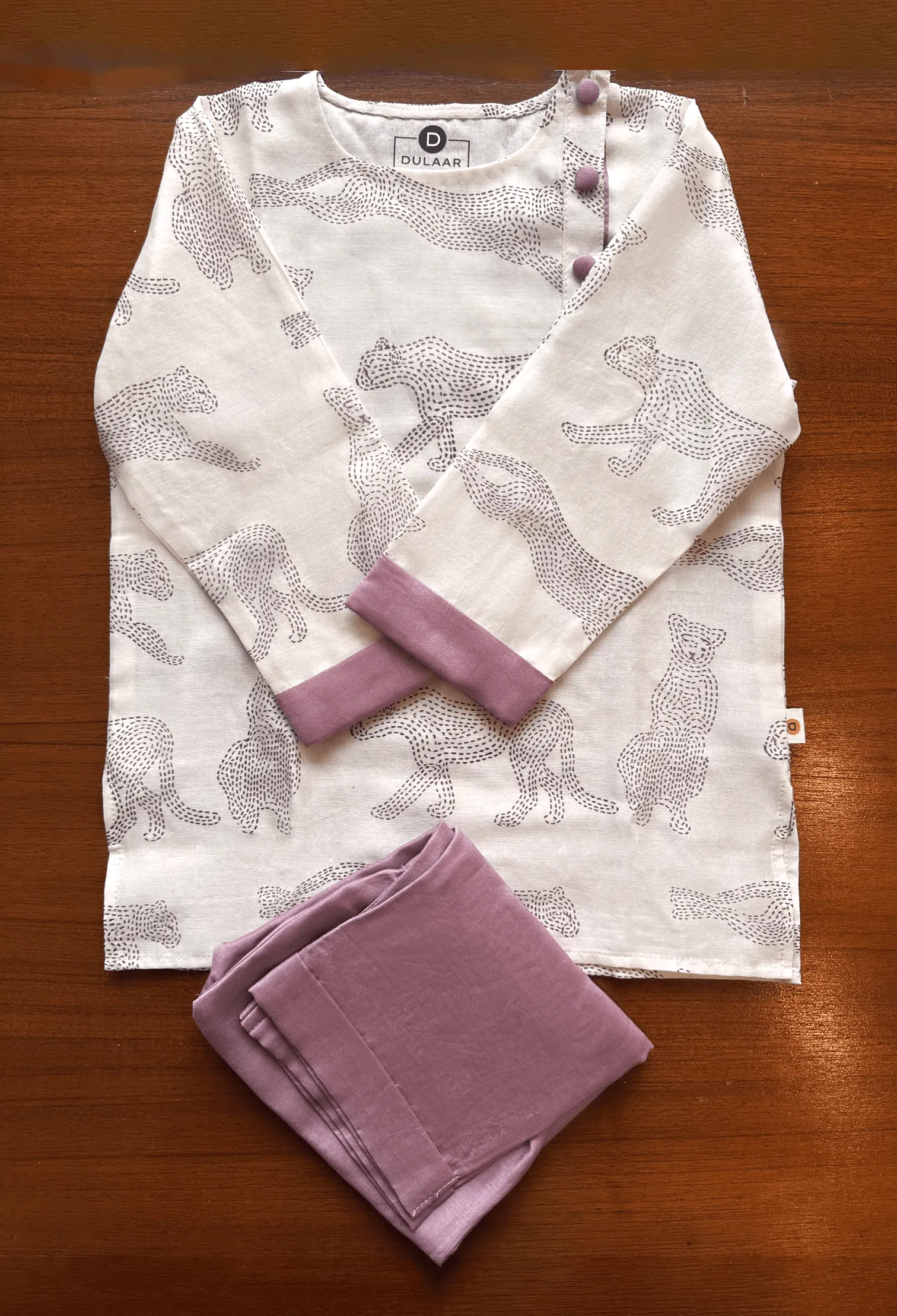 Chanderi Kurta Pyjama Set | Hand-Block Printed - Gardens of Anar (Mulberry)