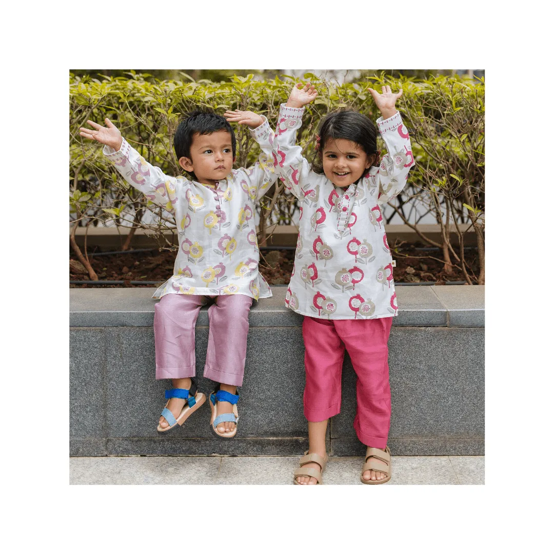 Chanderi Kurta Pyjama Set | Hand-Block Printed - Gardens of Anar (Mulberry)