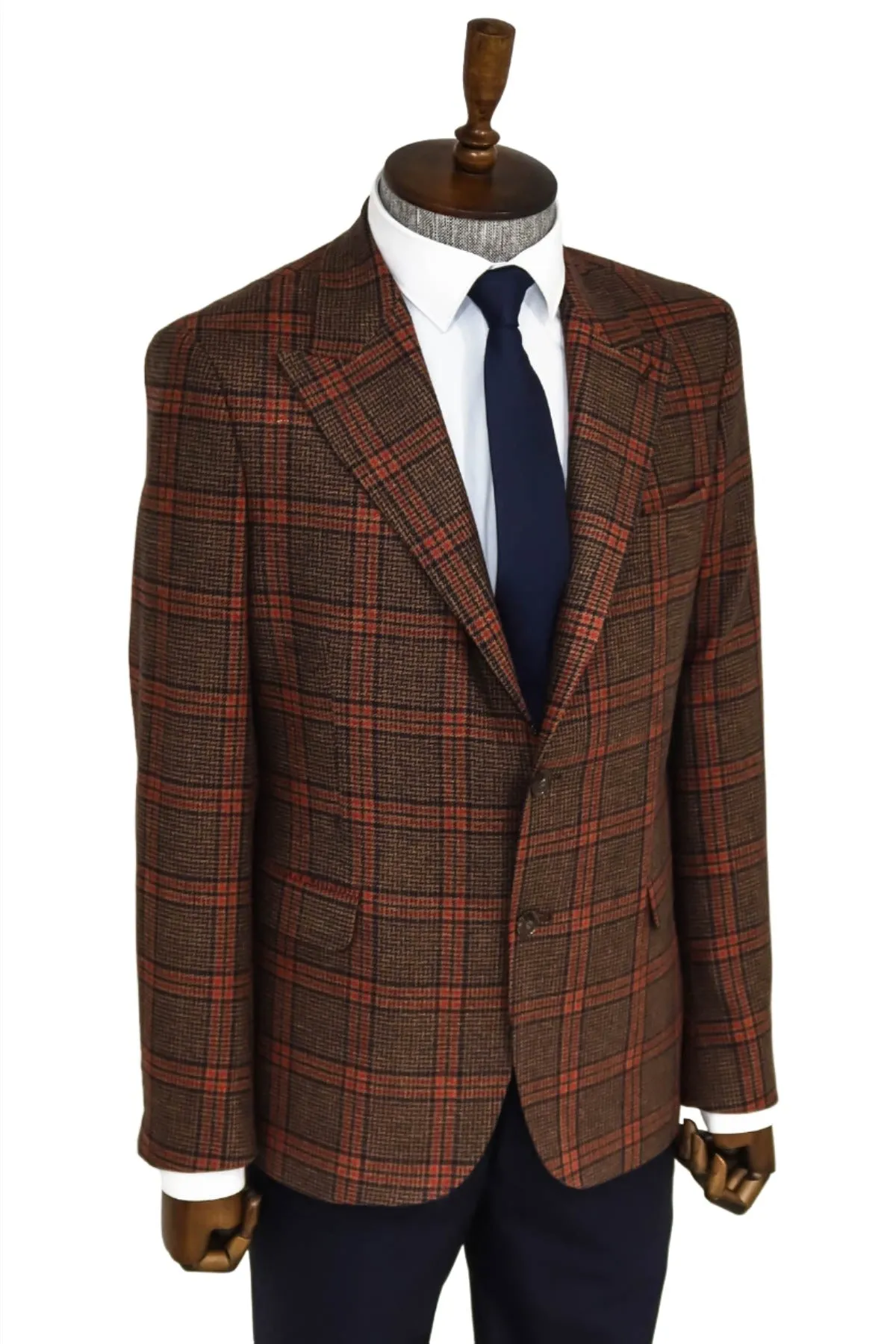 Checked Wool Brown Men Blazer - Wessi