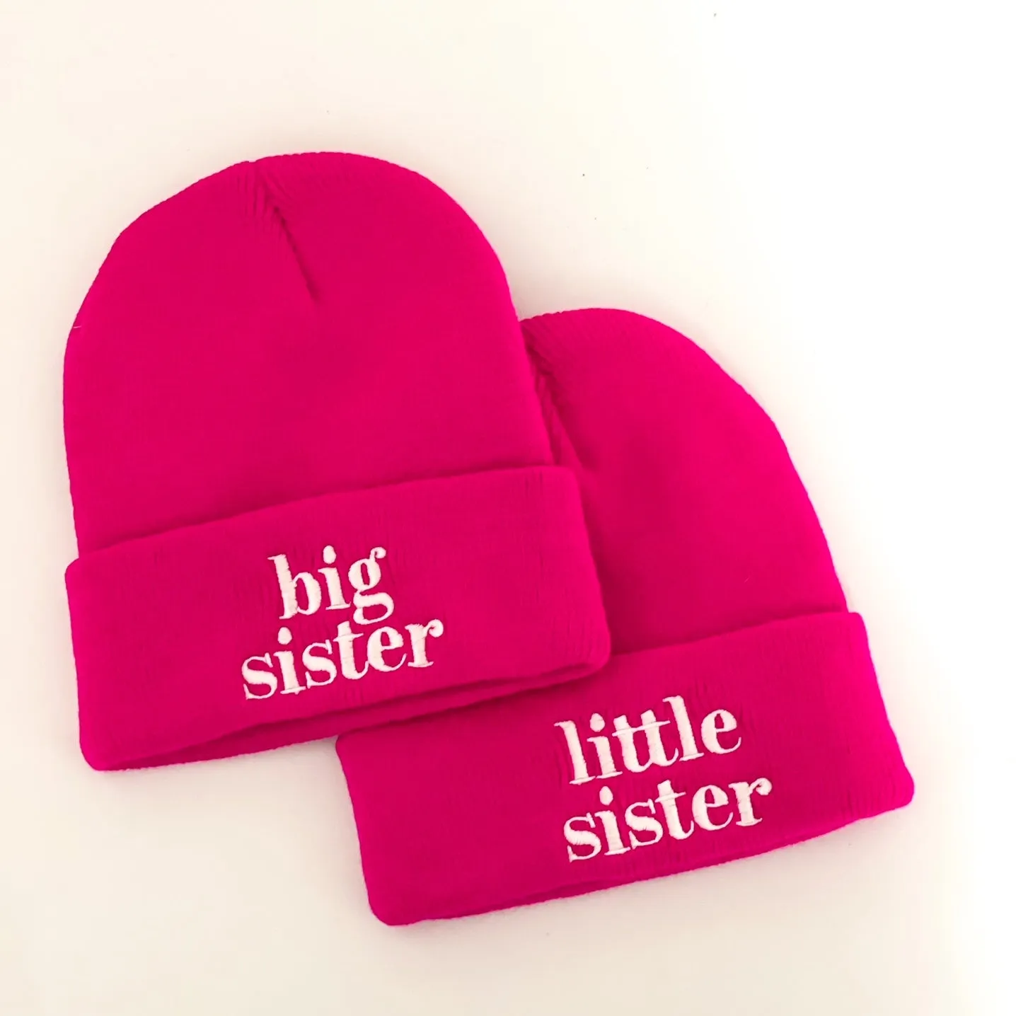 Child Beanie - Little Sister - Hot Pink w/ White