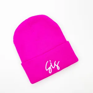 Child Beanie - SIS - Hot Pink w/ White