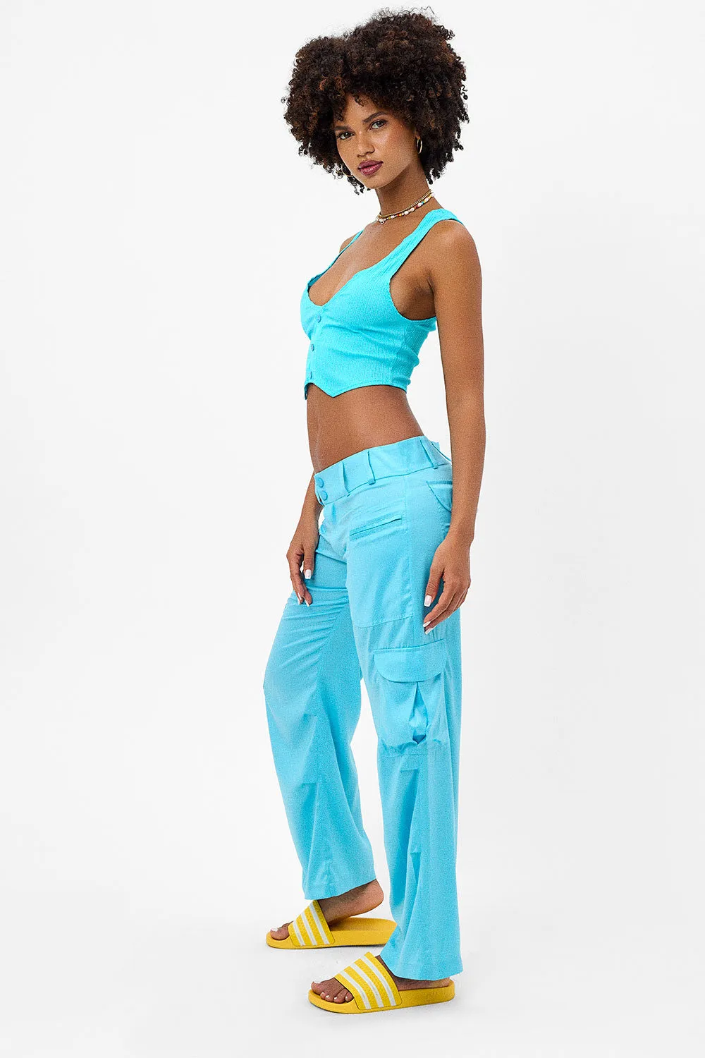 Chilli Satin Cargo Pant - Aquamarine