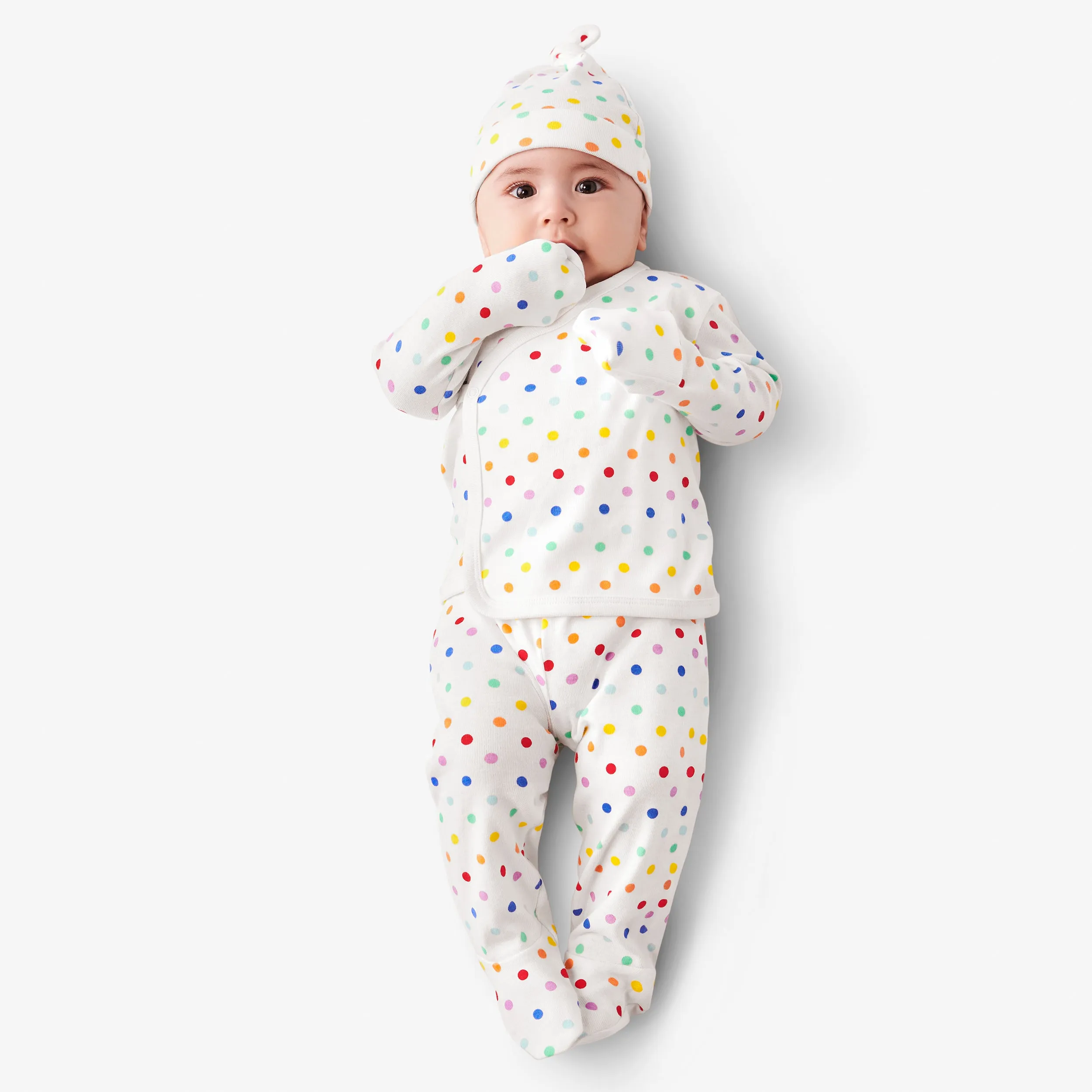 Clearance baby three-piece gift set in mini rainbow dot