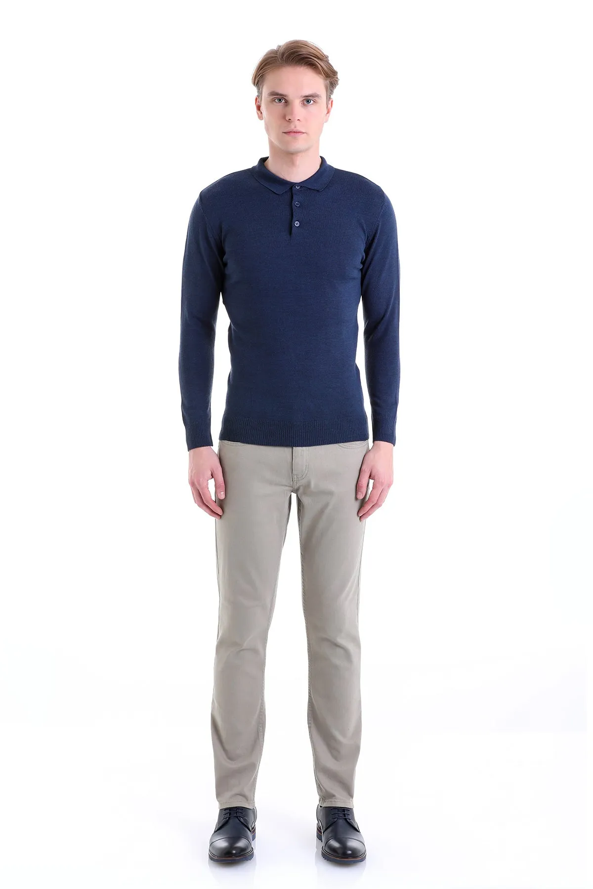 Comfort Fit Wool Blend Indigo Polo Sweater