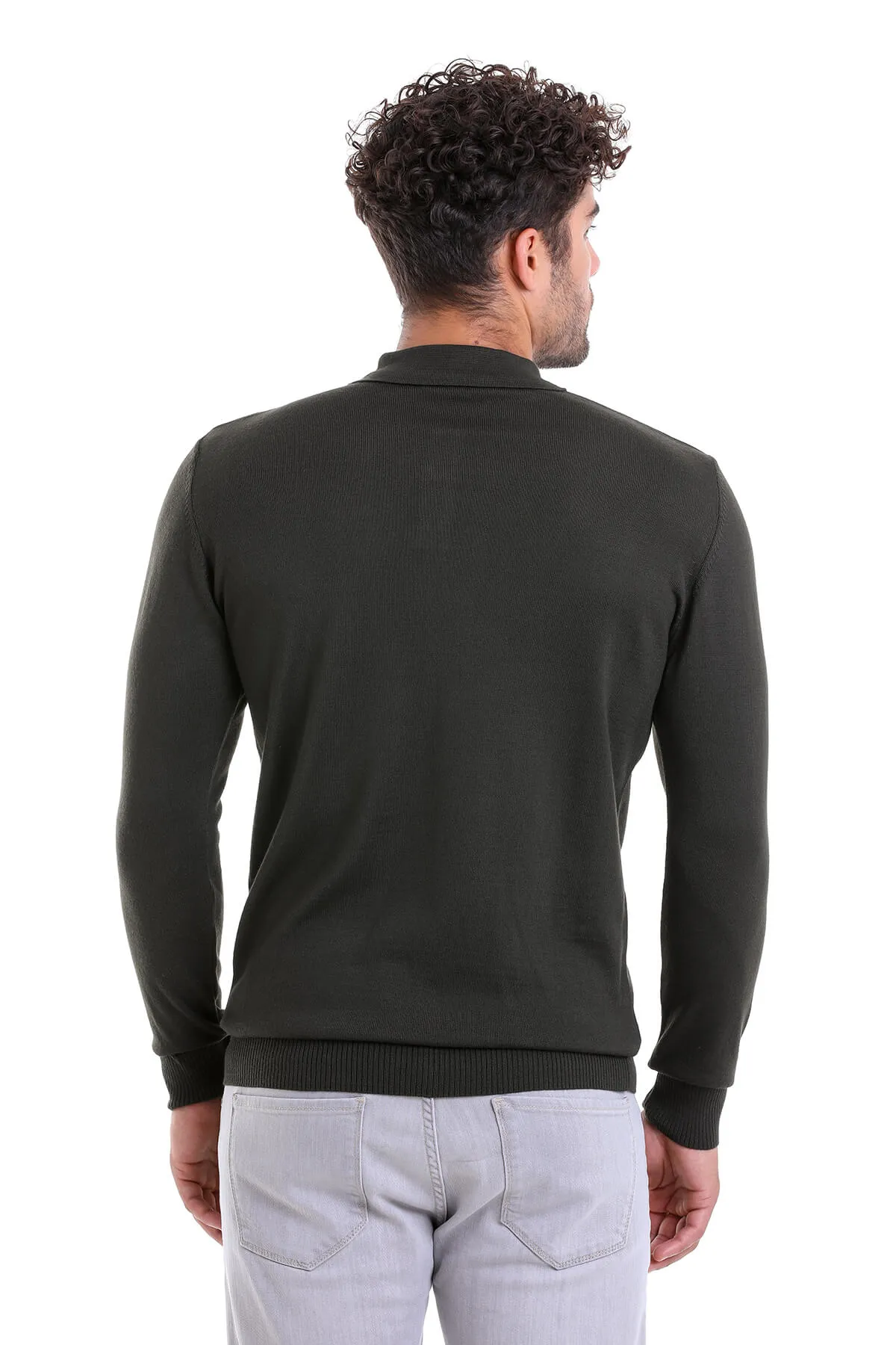 Comfort Fit Wool Blend Khaki Polo Sweater