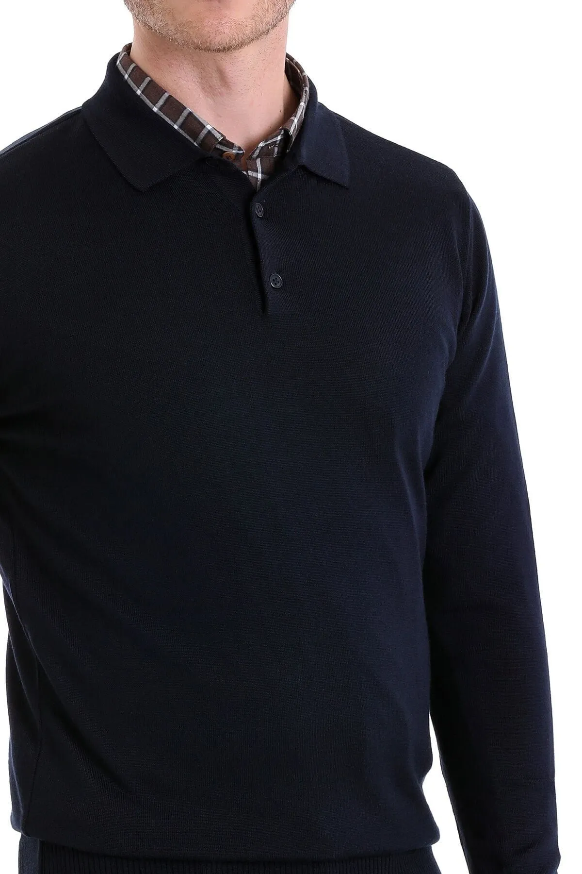 Comfort Fit Wool Blend Navy Polo Sweater