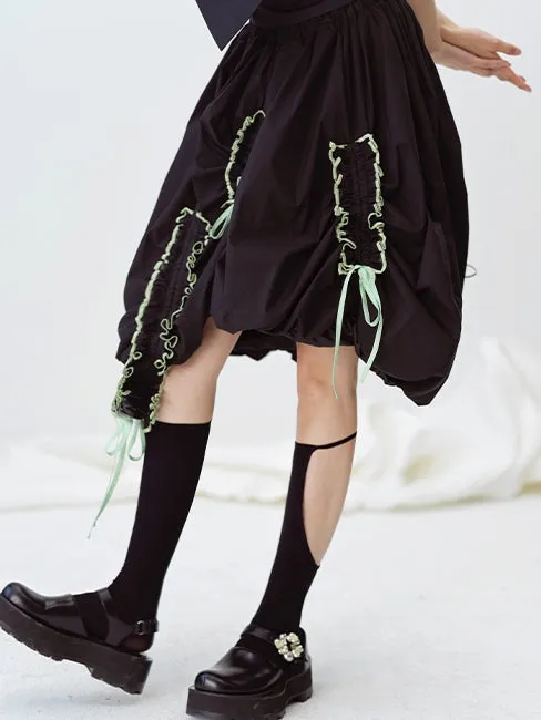 Contrast Color Pleated Ruffled Skirt