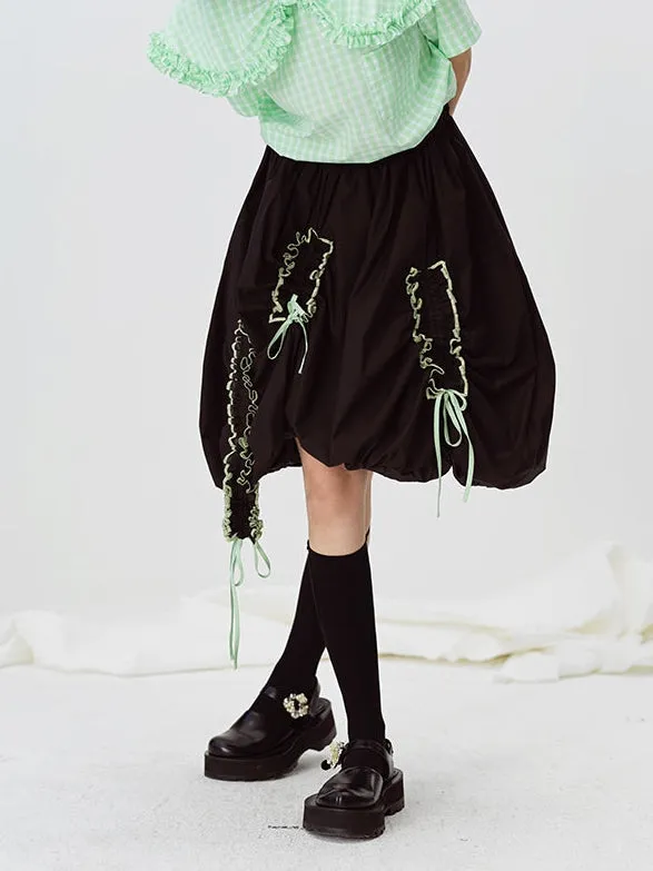 Contrast Color Pleated Ruffled Skirt