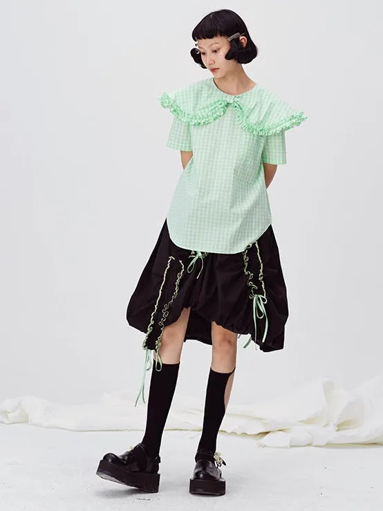 Contrast Color Pleated Ruffled Skirt