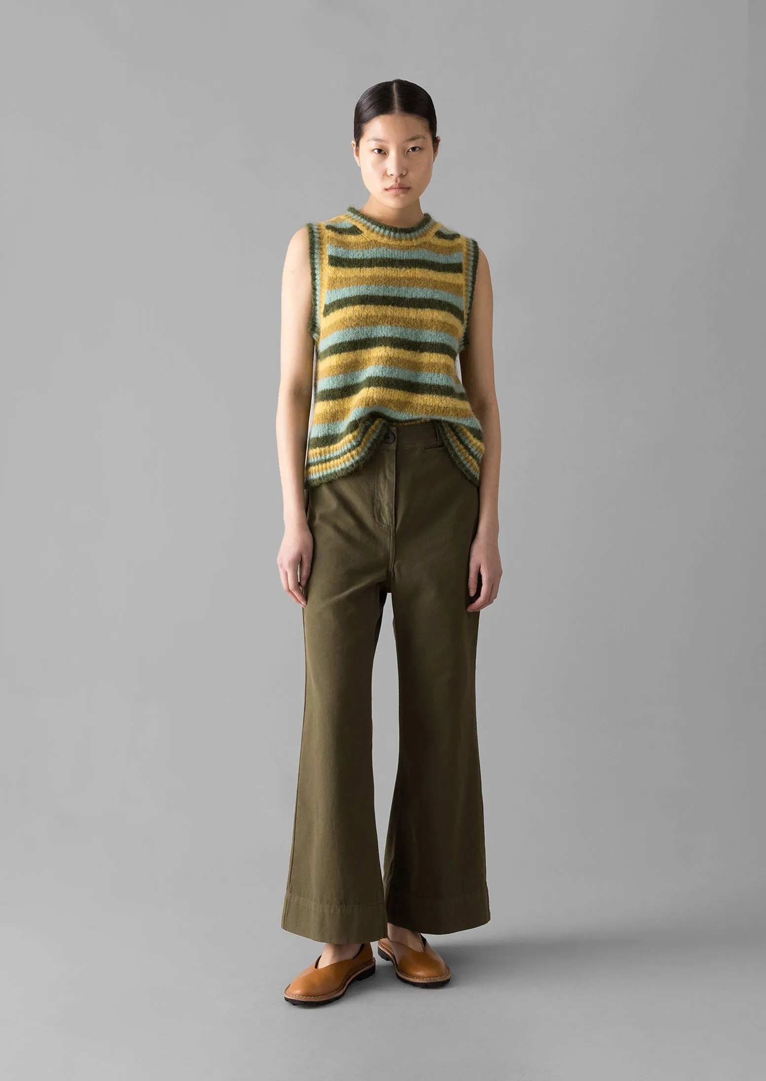 Cotton Canvas Kick Flare Pants | Seaweed